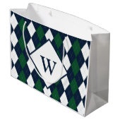 Blue and Green Argyle Monogrammed Groot Cadeauzakje (Achterkant Gekanteld)