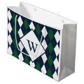 Blue and Green Argyle Monogrammed Groot Cadeauzakje (Voorkant Gekanteld)