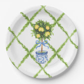 Blue and Green Chinoiserie Topiary Lemon Plates Papieren Bordje (Voorkant)