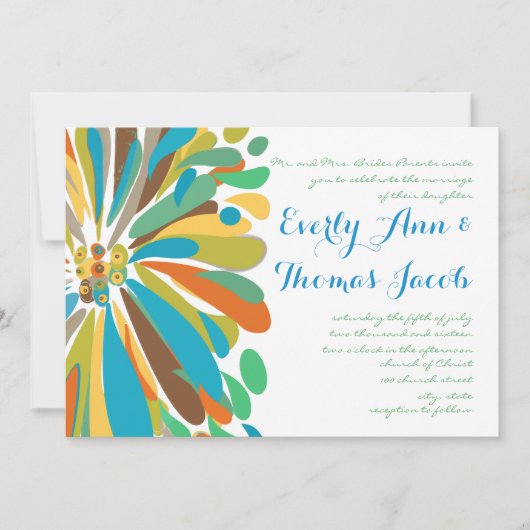 Blue and Green Chrysanthemum Wedding Invitation Kaart (Voorkant)