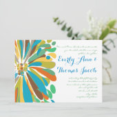 Blue and Green Chrysanthemum Wedding Invitation Kaart (Staand voorkant)