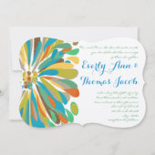 Blue and Green Chrysanthemum Wedding Invitation Kaart (Voorkant)