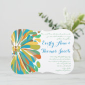 Blue and Green Chrysanthemum Wedding Invitation Kaart (Staand voorkant)