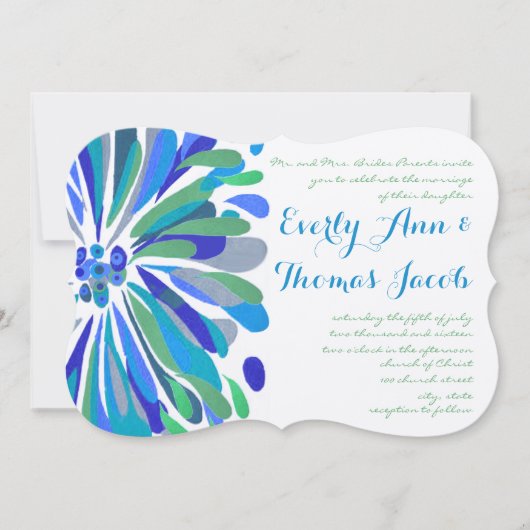Blue and Green Chrysanthemum Wedding Invitation Kaart (Voorkant)