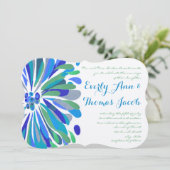Blue and Green Chrysanthemum Wedding Invitation Kaart (Staand voorkant)