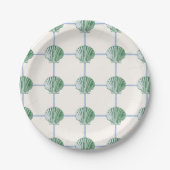 Blue and Green Clam Seashell Bord met geruit papie (Voorkant)