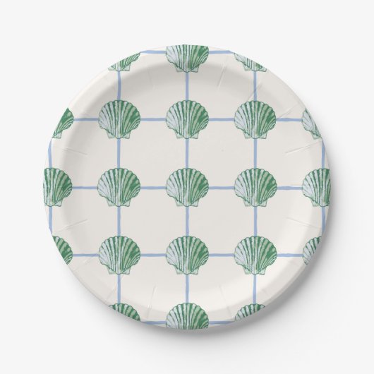 Blue and Green Clam Seashell Bord met geruit papie (Voorkant)
