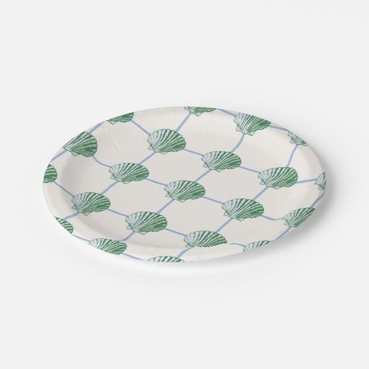 Blue and Green Clam Seashell Bord met geruit papie (Gekanteld)
