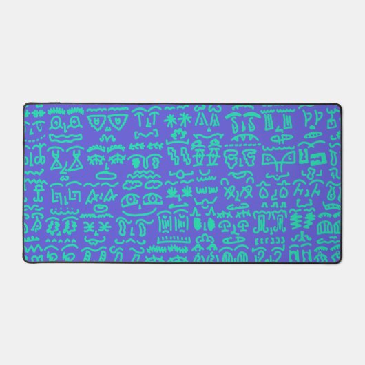 Blue and Green Doodle Desk Mat – Abstract Artistic (Voorkant)