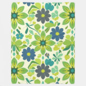 Blue and Green Floral Fleece Blanket (Voorkant)