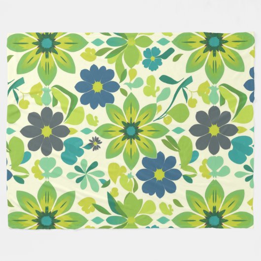 Blue and Green Floral Fleece Blanket (Voorkant (Horizontaal))