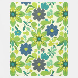 Blue and Green Floral Fleece Blanket Deken