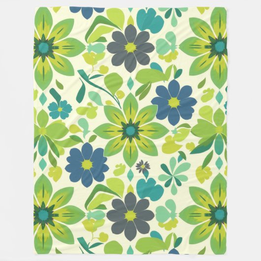 Blue and Green Floral Fleece Blanket Deken (Voorkant)