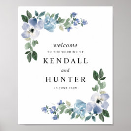 Blue and green floral wedding sign poster