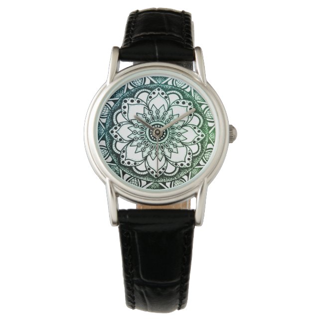 Blue and Green Flower Mandala eWatch Watch Horloge (Voorkant)