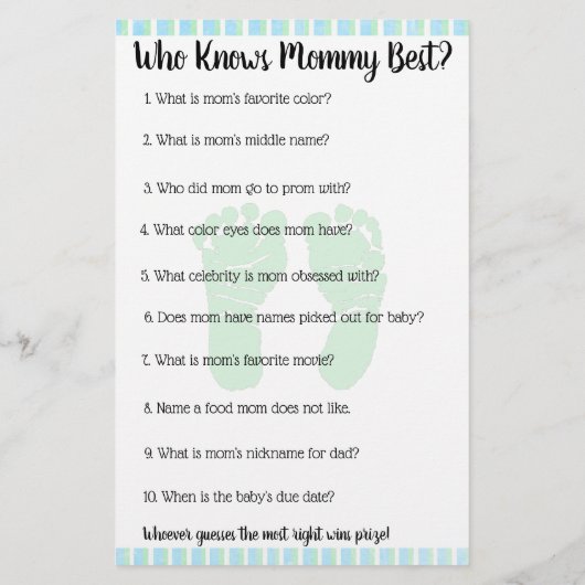 Blue and Green Footprint Boy baby shower games Flyer (Achterkant)