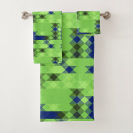 blue and green geometric pattern bad handdoek