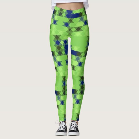 blue and green geometric pattern leggings (Voorkant)