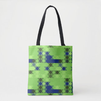 blue and green geometric pattern tote bag