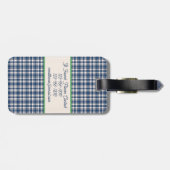 Blue and Green Gingham Plaid Tartan Monogram Bagagelabel (Achterkant horizontaal)