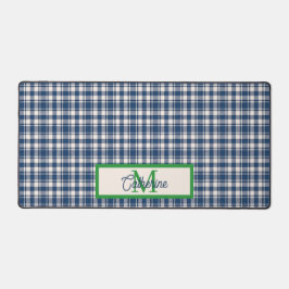 Blue and Green Gingham Plaid Tartan Monogram Bureaumat