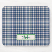 Blue and Green Gingham Plaid Tartan Monogram Muismat (Voorkant)