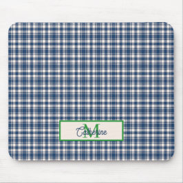 Blue and Green Gingham Plaid Tartan Monogram Muismat