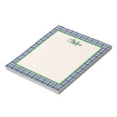 Blue and Green Gingham Plaid Tartan Monogram Notitieblok (Linkerzijde)