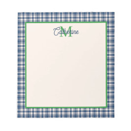 Blue and Green Gingham Plaid Tartan Monogram Notitieblok