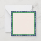 Blue and Green Gingham Plaid Tartan Monogram Notitiekaartje (Achterkant)