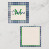 Blue and Green Gingham Plaid Tartan Monogram Notitiekaartje (Voorkant / Achterkant)