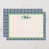 Blue and Green Gingham Plaid Tartan Monogram Notitiekaartje (Voorkant / Achterkant)