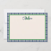 Blue and Green Gingham Plaid Tartan Monogram Notitiekaartje (Voorkant)