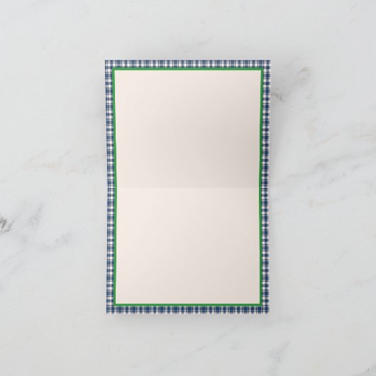 Blue and Green Gingham Plaid Tartan Monogram Notitiekaartje (Binnen)