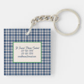 Blue and Green Gingham Plaid Tartan Monogram Sleutelhanger (Achterkant)