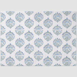 Blue and Green Handblock Floral, Ivory Tissuepapier
