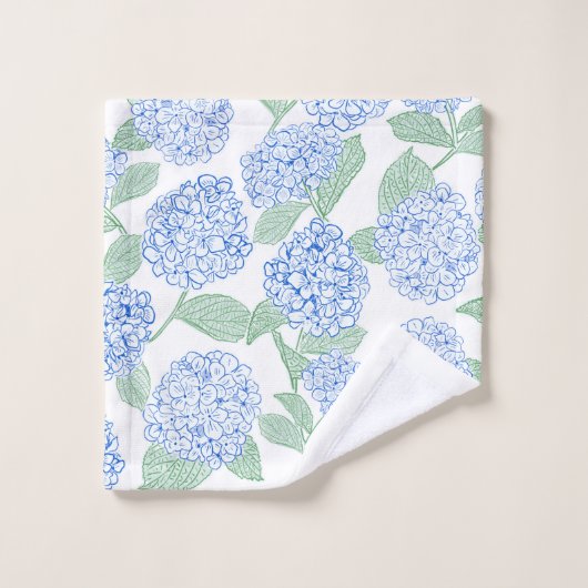 Blue and Green Hydrangea Floral Bath Towel Set Bad Handdoek (Wasdoekje)