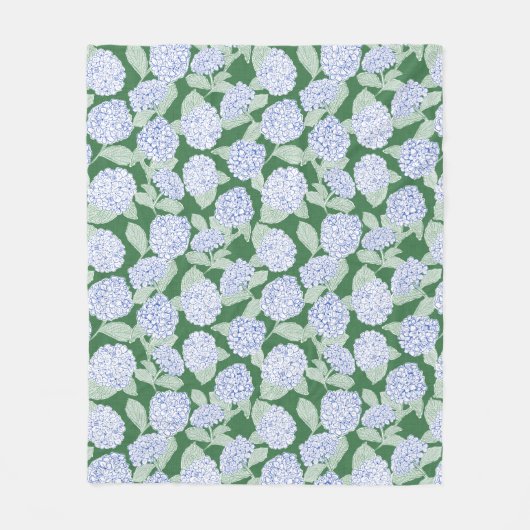 Blue and Green Hydrangea Floral Throw Blanket Fleece Deken (Voorkant)