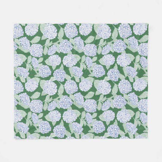 Blue and Green Hydrangea Floral Throw Blanket Fleece Deken (Voorkant (Horizontaal))