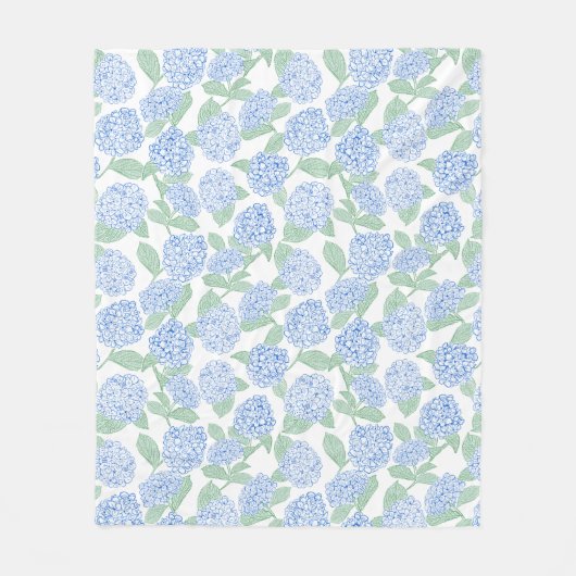 Blue and Green Hydrangea Floral Throw Blanket Fleece Deken (Voorkant)