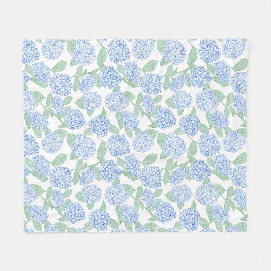 Blue and Green Hydrangea Floral Throw Blanket Fleece Deken (Voorkant (Horizontaal))