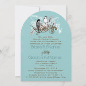 Blue and Green Love Bird Barn Wedding Invitation Kaart (Voorkant)