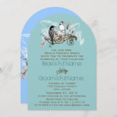 Blue and Green Love Bird Barn Wedding Invitation Kaart (Voorkant / Achterkant)