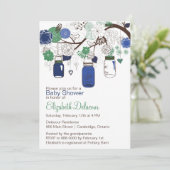 Blue and Green Mason Jars Baby shower Invitation Kaart (Staand voorkant)