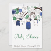 Blue and Green Mason Jars Baby shower Invitation Kaart (Achterkant)