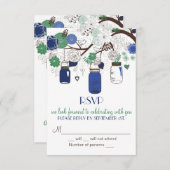 Blue and Green Mason Jars RSVP Wedding Invitation (Voorkant / Achterkant)