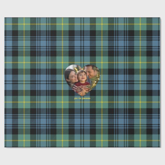 Blue and Green Modern Tartan Photo Christmas Cadeaupapier (Vlak)