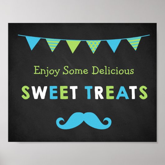 Blue and Green Mustache Chalkboard Sweet Trees Poster (Voorkant)
