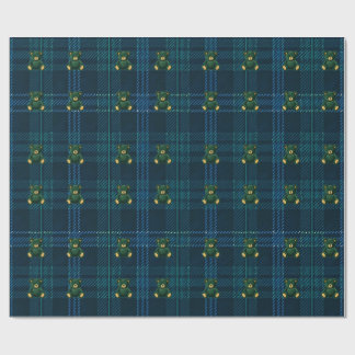Blue and Green Plaid Teddy Bear Wrapping Paper Cadeaupapier