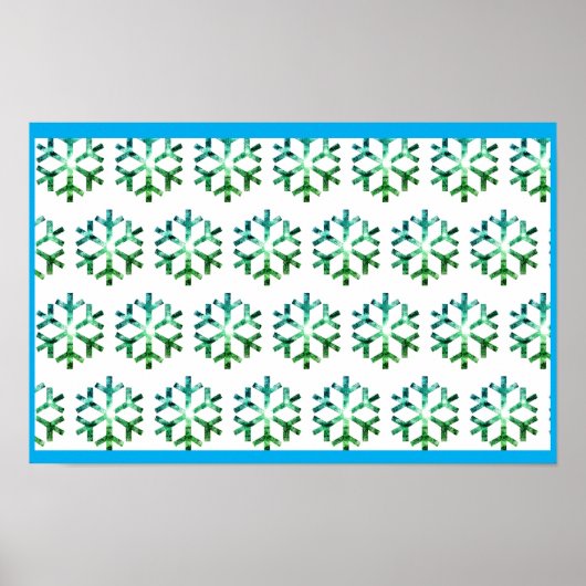 Blue and Green Snow Flake on a Christmas Wall  Poster (Voorkant)